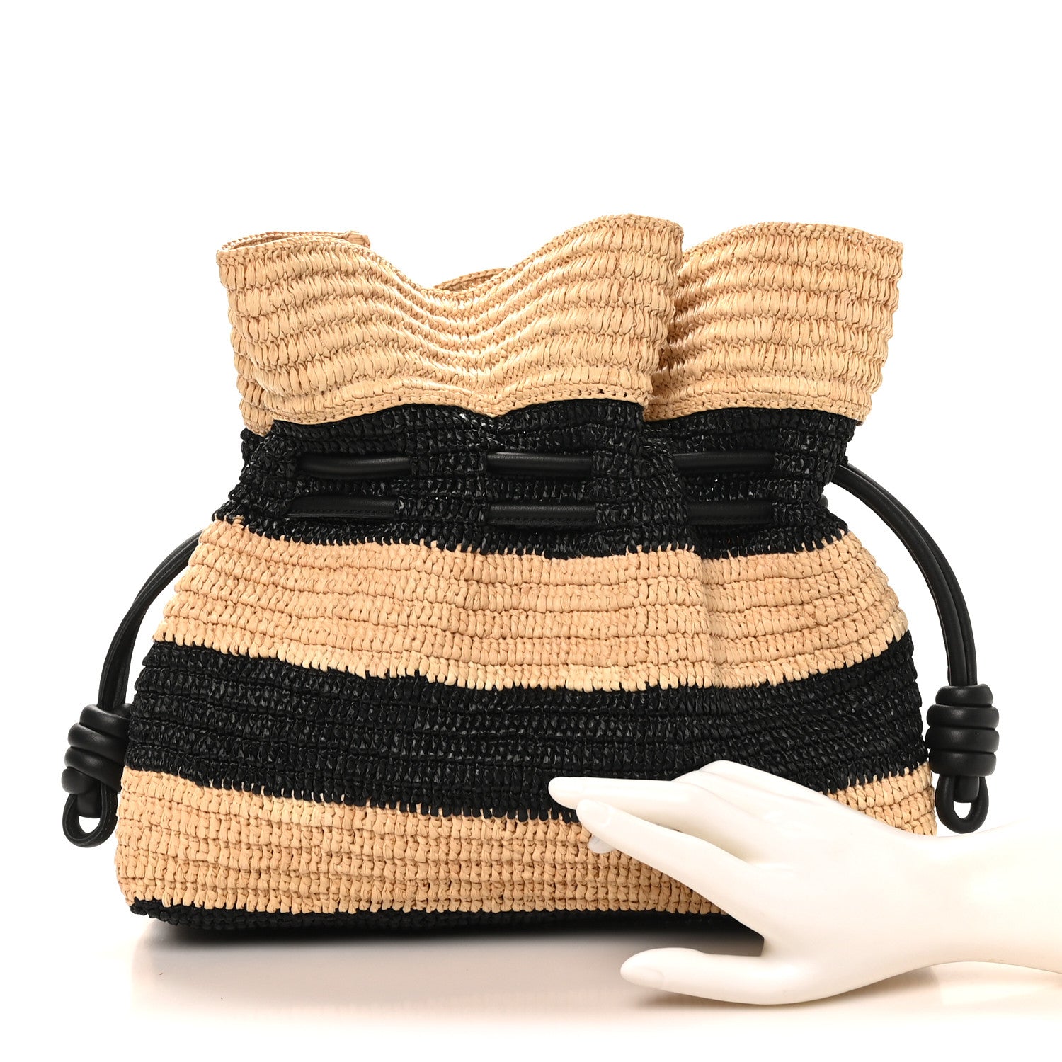 Loewe Raffia Striped Flamenco Knot Clutch Black Natural 2 of 9