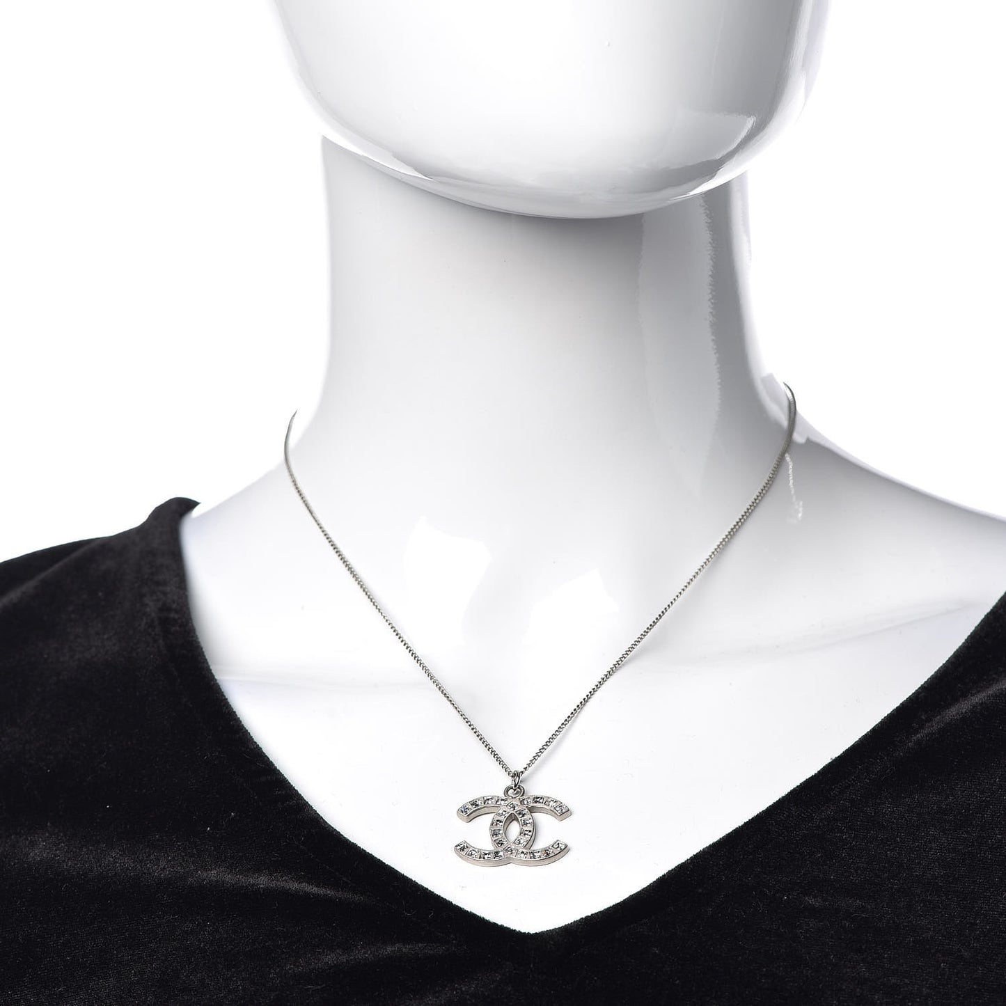 Crystal Baguette CC Necklace Silver