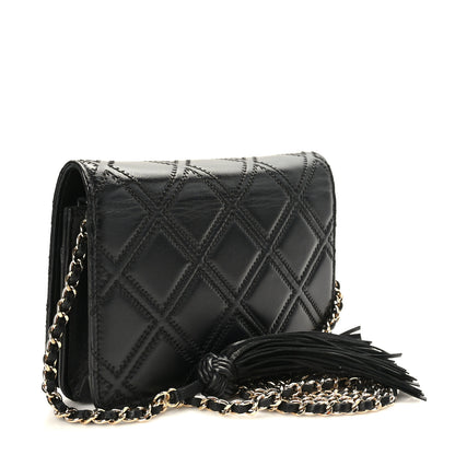 Chanel Lambskin Quilted Double Stitch Tassel Wallet On Chain WOC Black 3 of 10