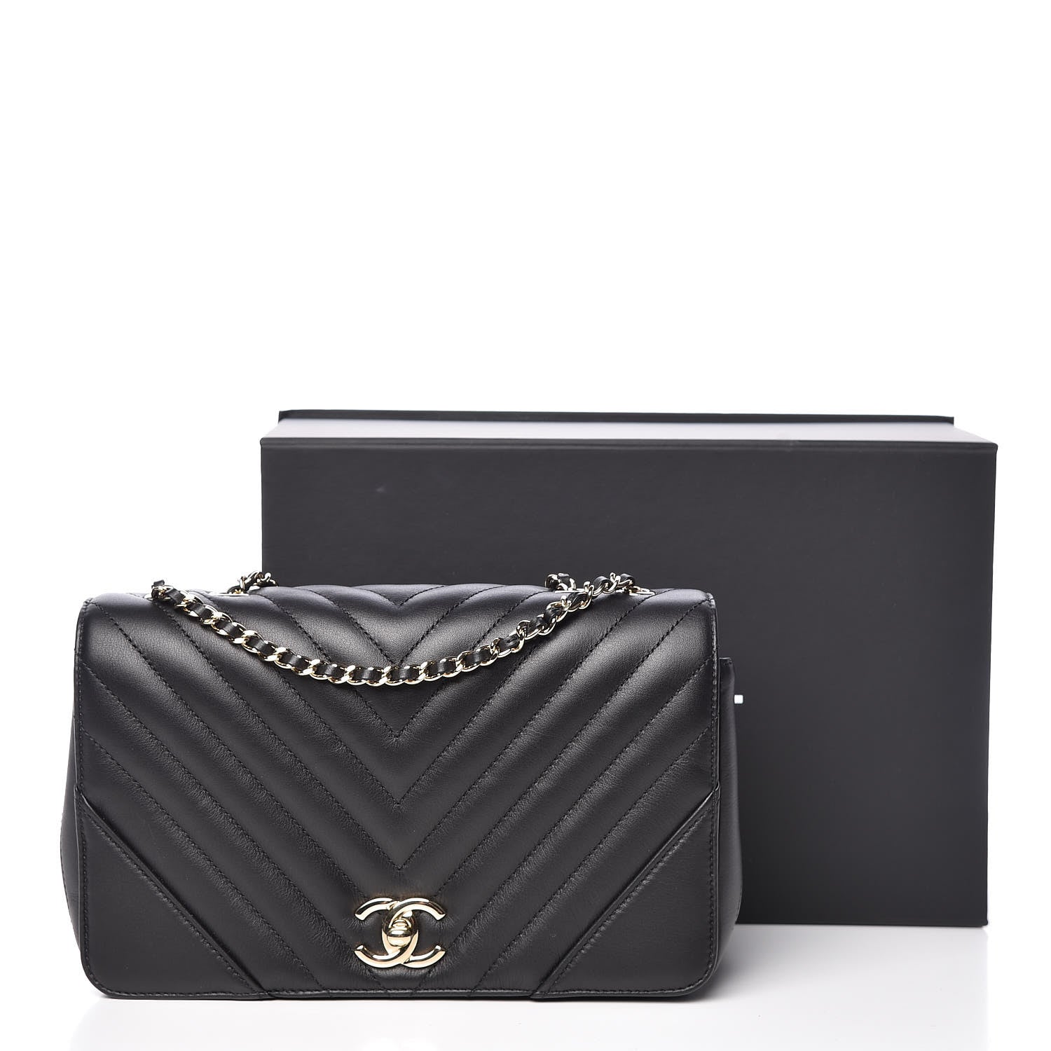 Chanel Calfskin Chevron Quilted Statement Flap Black 10 of 10