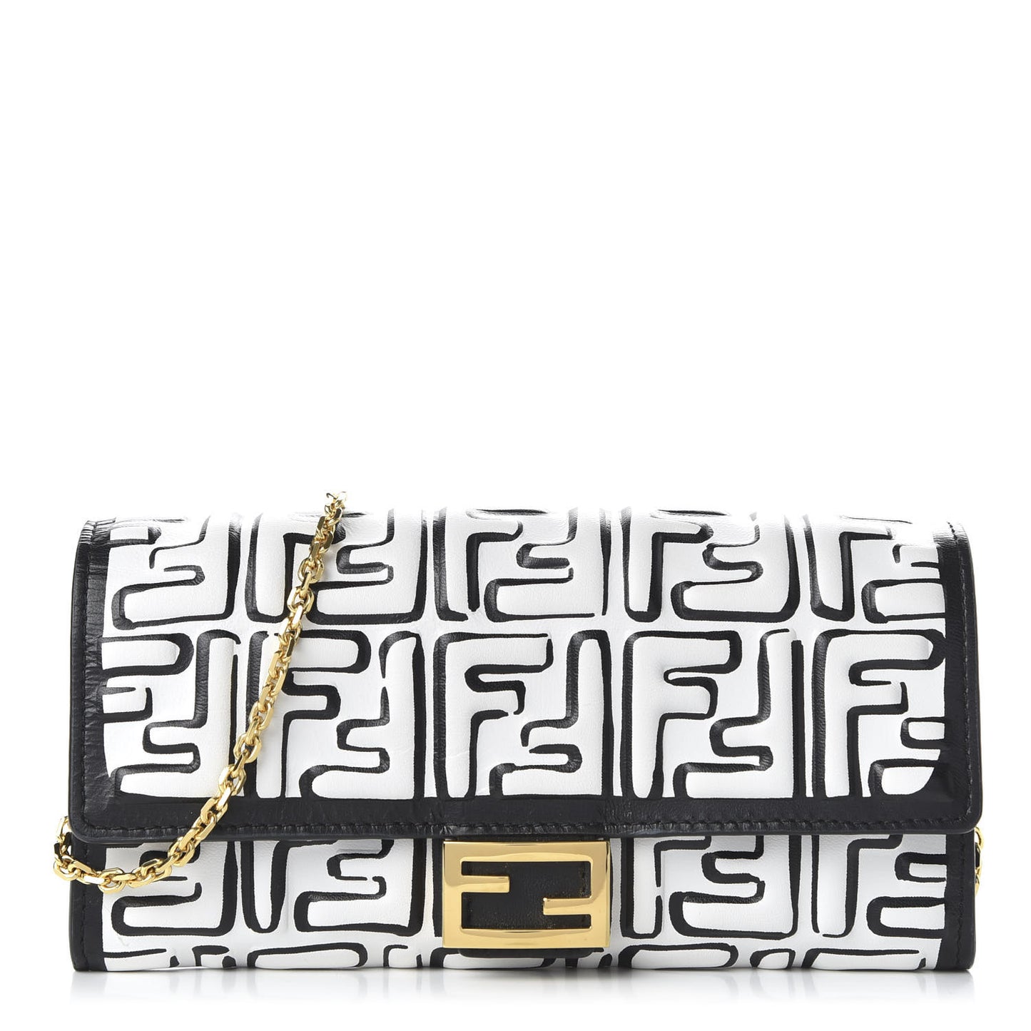 X JOSHUA VIDES Nappa FF Embossed Continental Wallet on Chain White Black