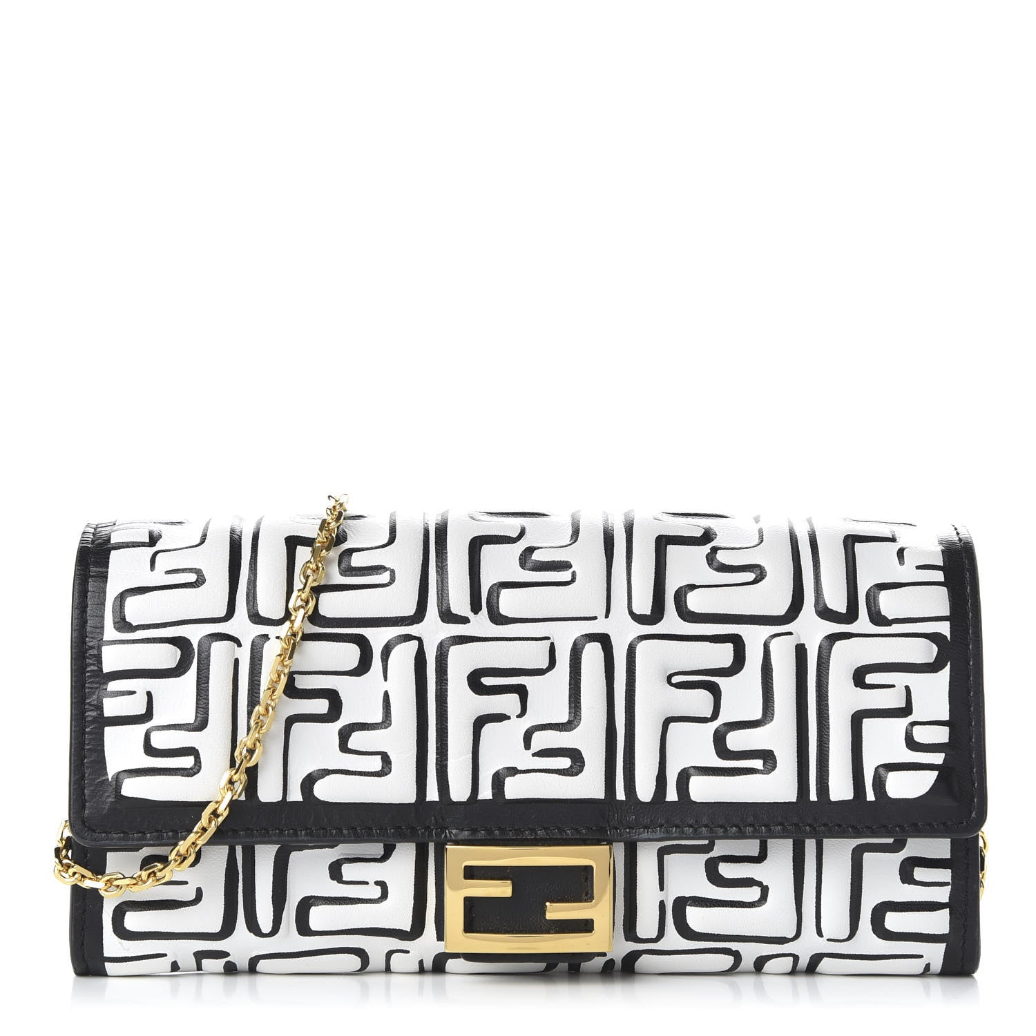 Fendi X JOSHUA VIDES Nappa FF Embossed Continental Wallet on Chain White Black 1 of 11