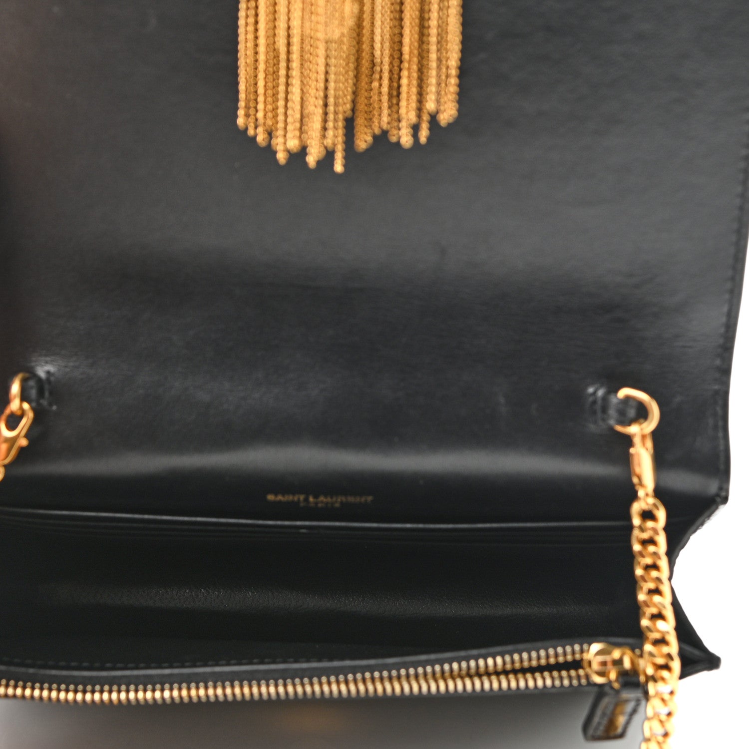 Saint Laurent Calfskin Crocodile Embossed Kate Monogram Tassel Chain Wallet Black 4 of 9