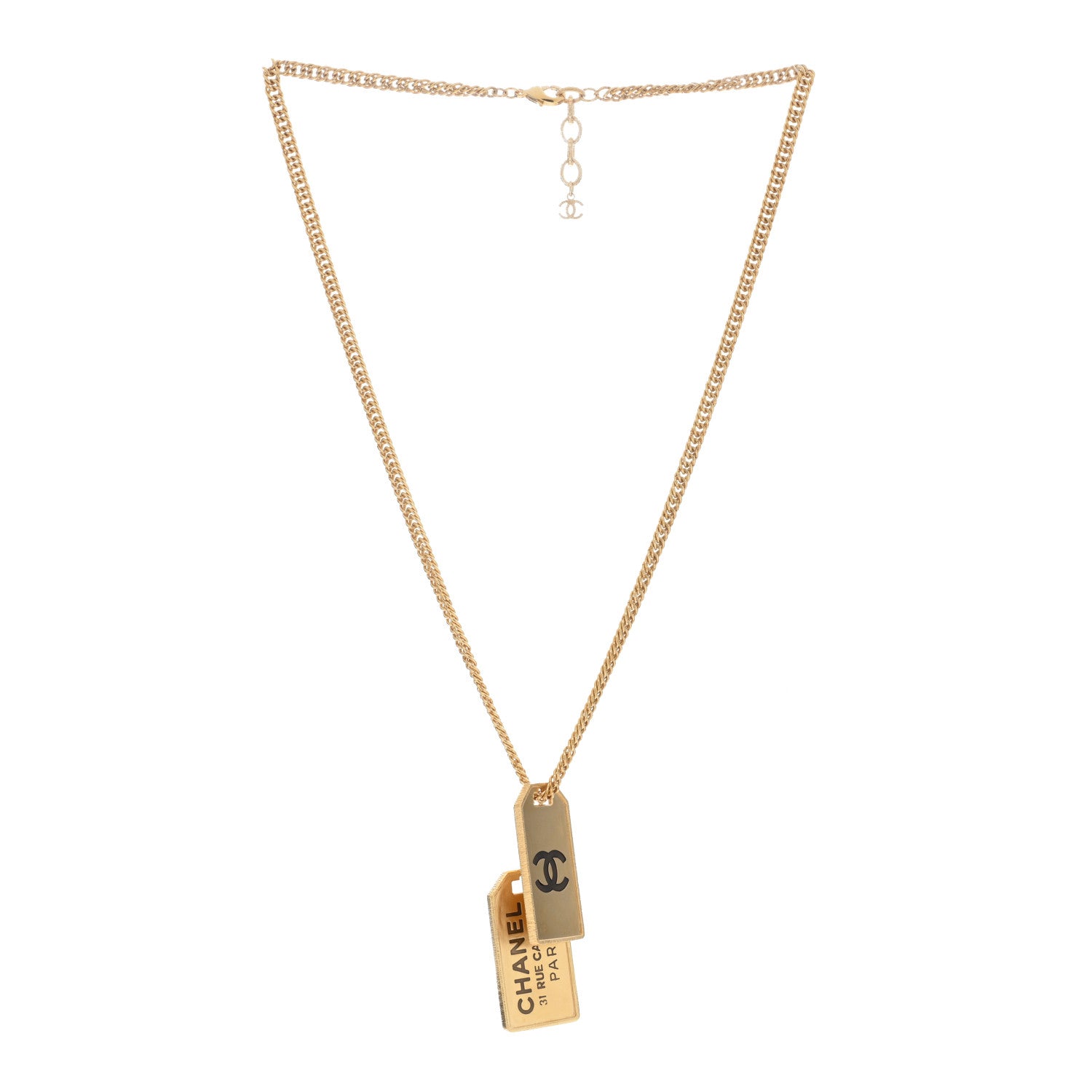 Chanel ID Dog Tag Charm Necklace Gold 3 of 4