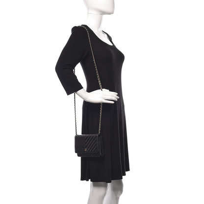 Chanel Lambskin Chevron Quilted Wallet On Chain WOC Black 2 of 12