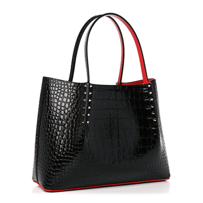 Christian Louboutin Crocodile Embossed Calfskin Spiked Small Cabarock Shopper Tote Black 3 of 10
