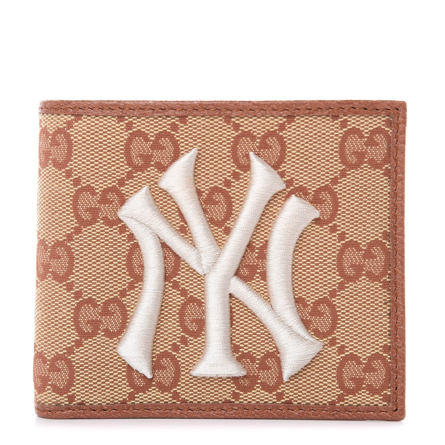 X MLB Monogram NY Yankees Bi-Fold Wallet Beige Ruggine Ivory