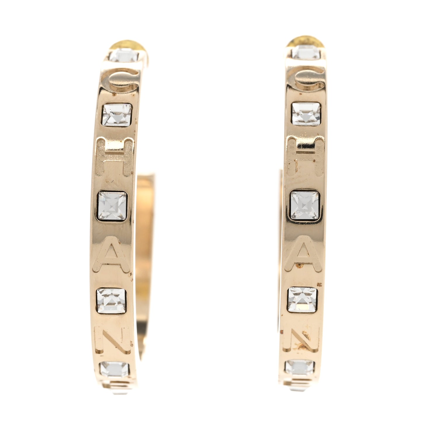 Metal Baguette Crystal Logo CC Hoop Earrings Gold