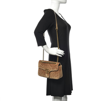 Gucci Velvet Matelasse Small GG Marmont Shoulder Bag Taupe 2 of 13