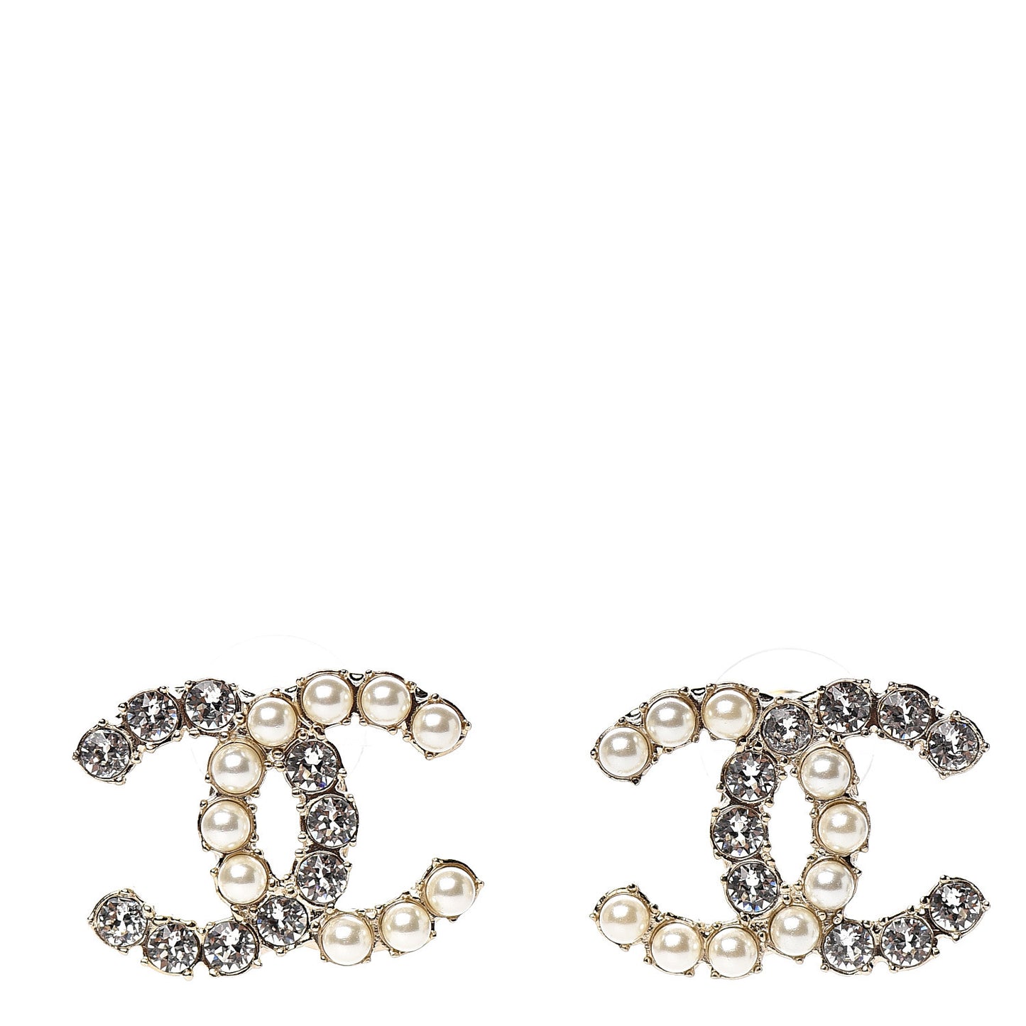 Crystal Pearl CC Dazzling Domino Earrings Gold
