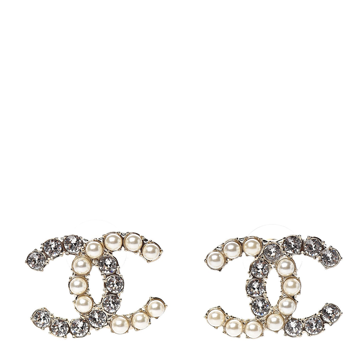 Chanel Crystal Pearl CC Dazzling Domino Earrings Gold 1 of 5