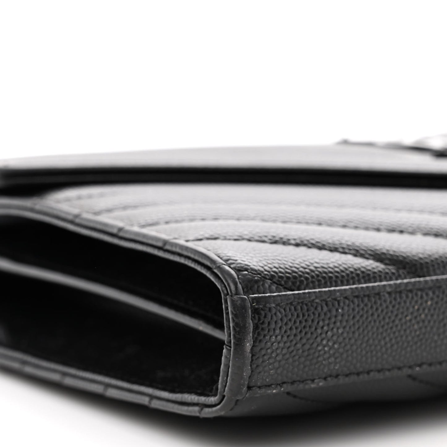 Grain De Poudre Matelasse Chevron Monogram Monochrome Chain Wallet Black
