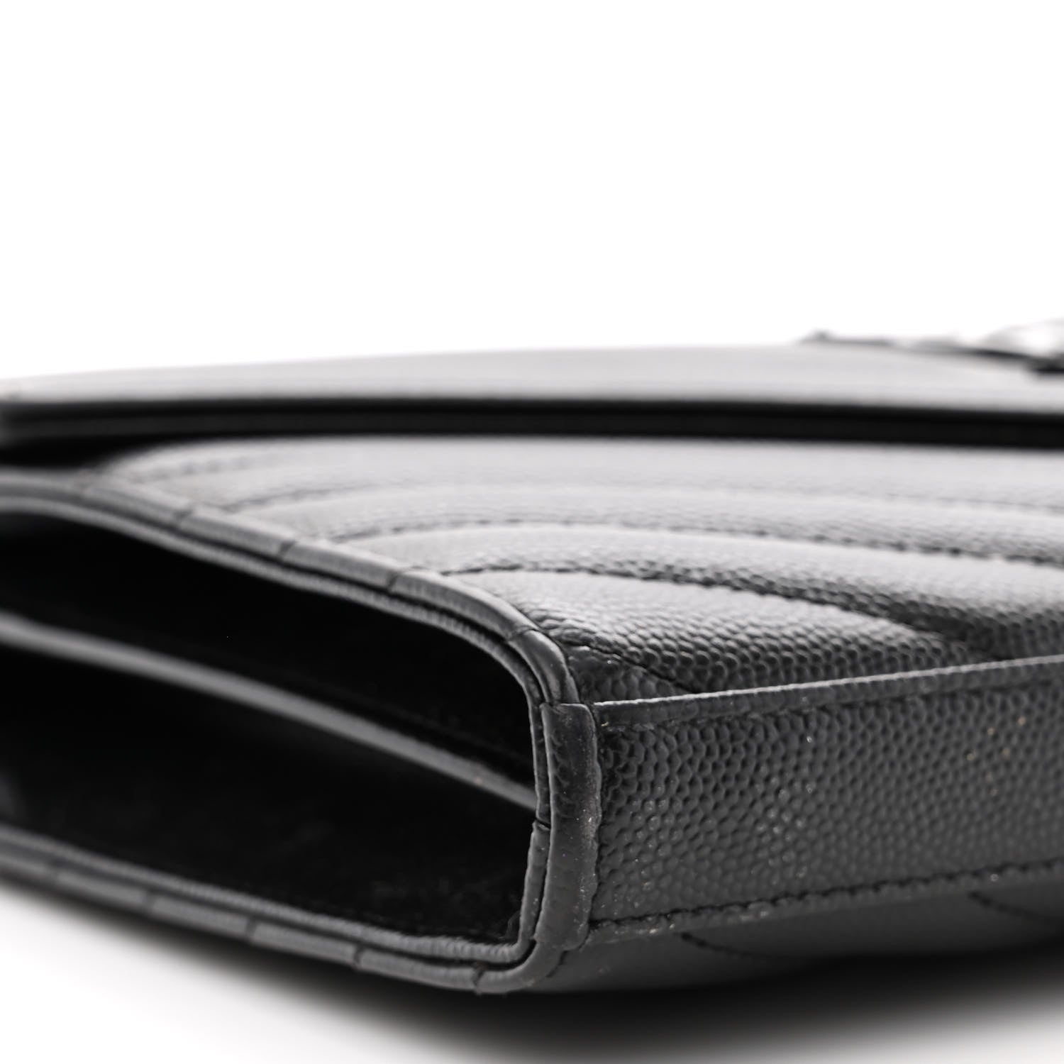 Saint Laurent Grain De Poudre Matelasse Chevron Monogram Monochrome Chain Wallet Black 9 of 13