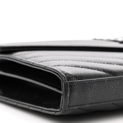 Saint Laurent Grain De Poudre Matelasse Chevron Monogram Monochrome Chain Wallet Black 9 of 13