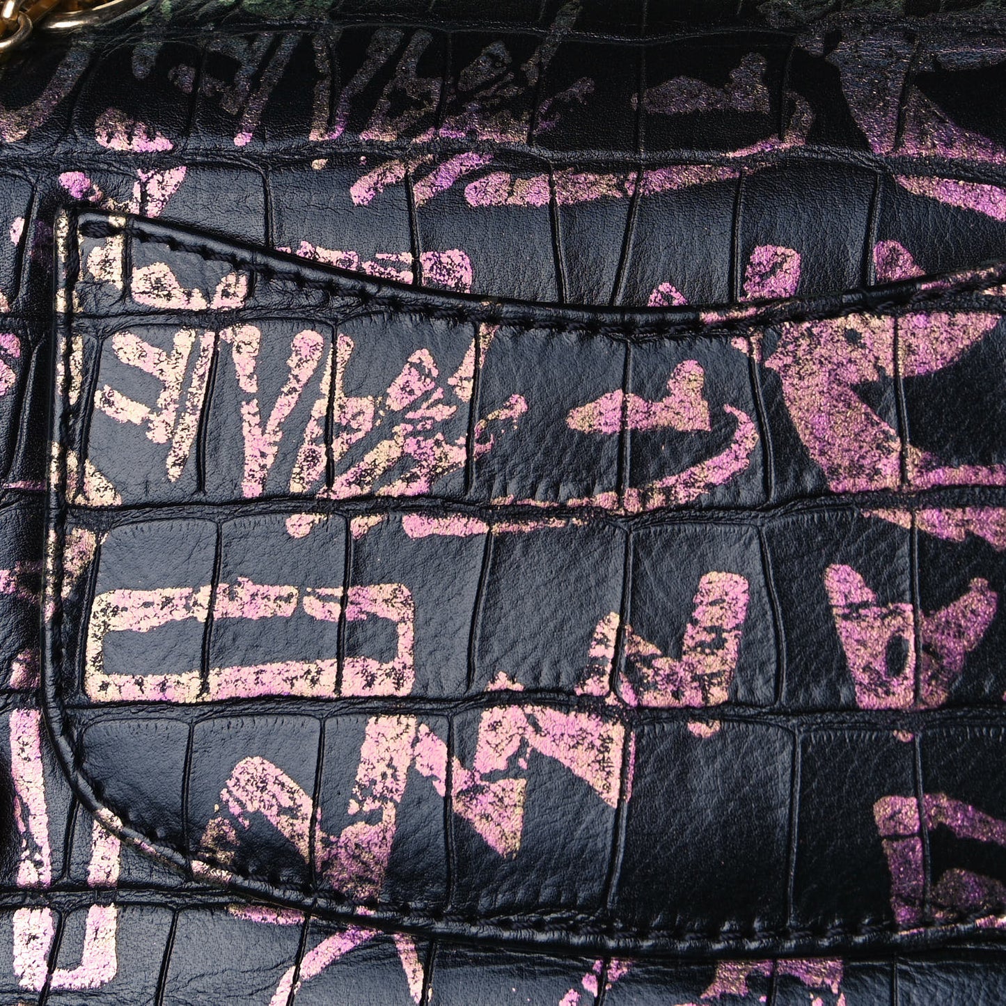 Calfskin Crocodile Embossed Graffiti 2.55 Mini Cocodile Reissue Flap Black Pink