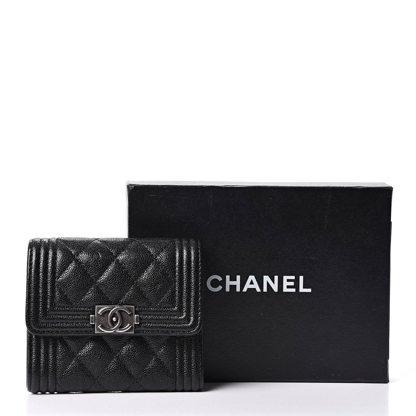 Caviar Quilted Compact Boy Wallet Black