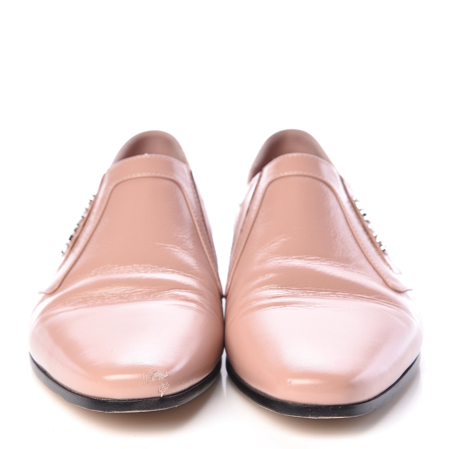 Glazed Calfskin Logo Slip On Loafers 38 Light Pink