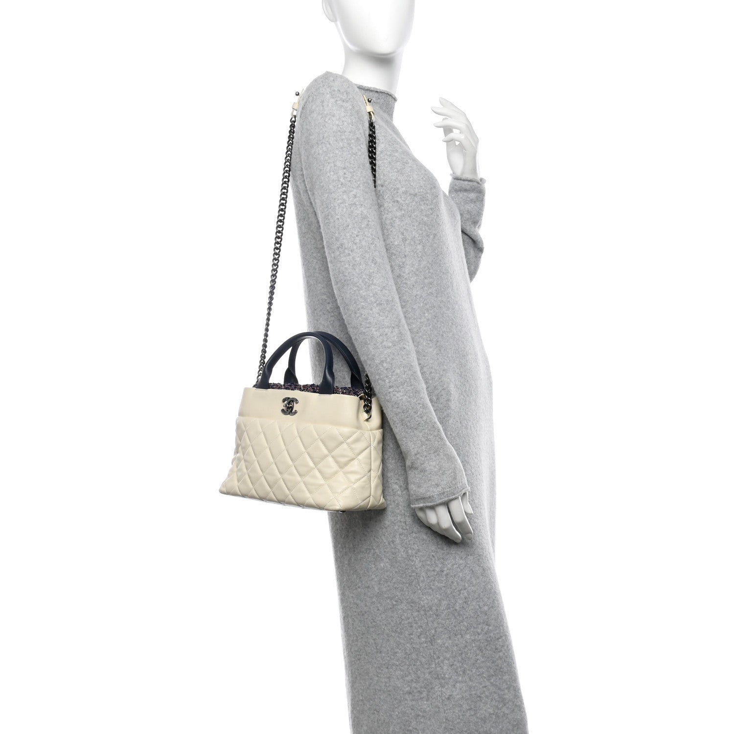 Chanel Calfskin Tweed Quilted Small Tote White Multicolor 2 of 12