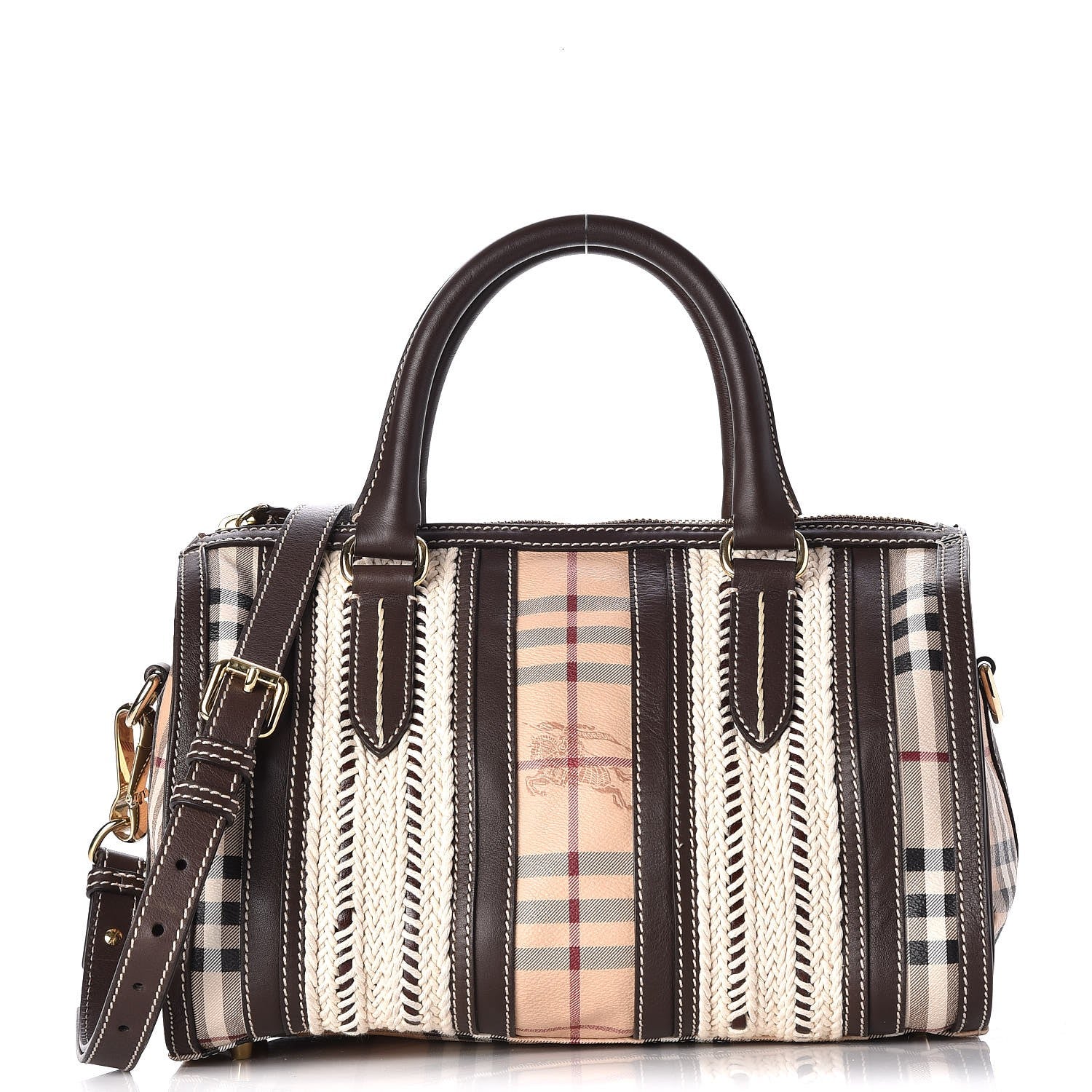 Burberry Haymarket Check Rope Medium Alchester Bowling Bag Chocolate 1 of 7