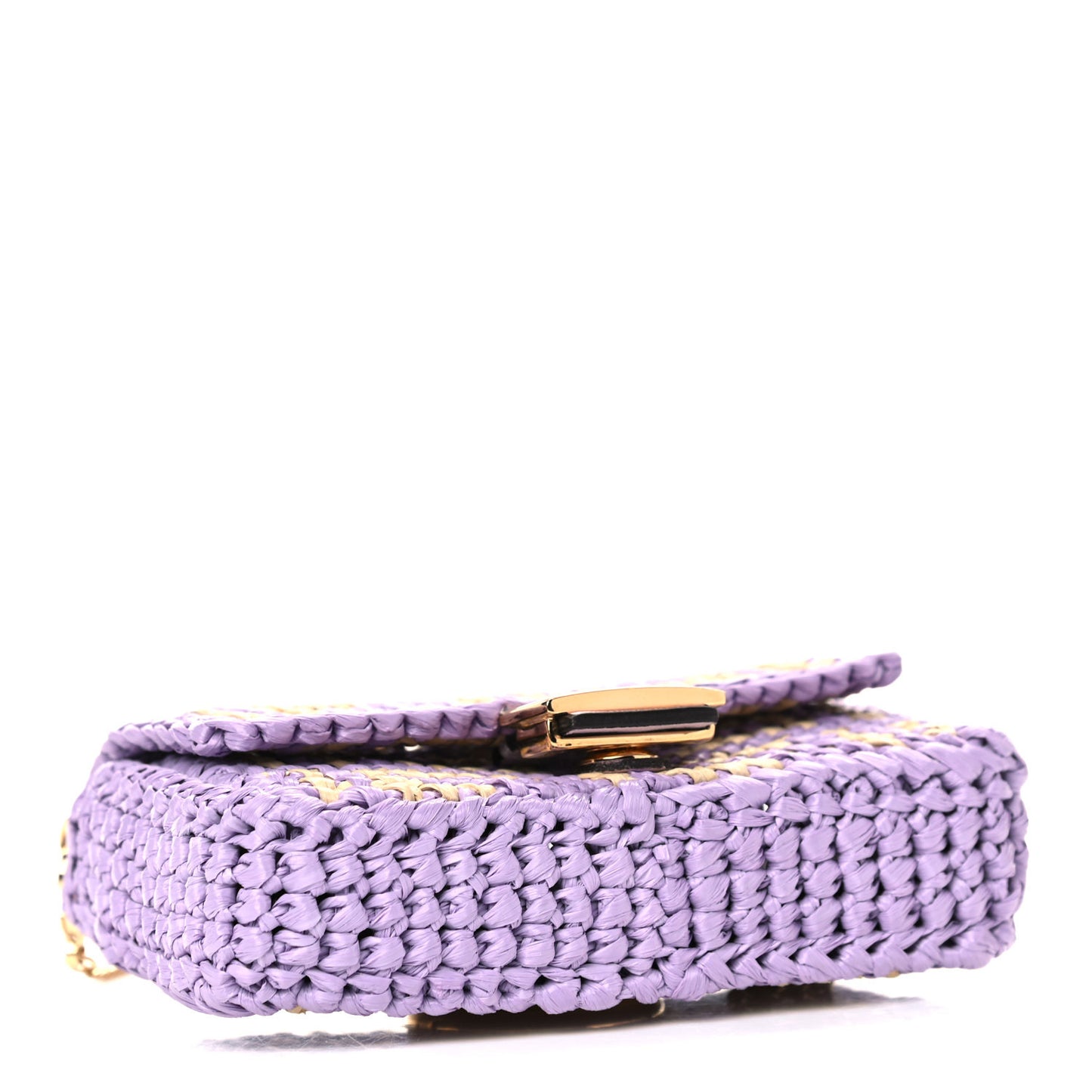 Raffia Vitello Seta FF Woven Nano Baguette Charm Anemone Natural