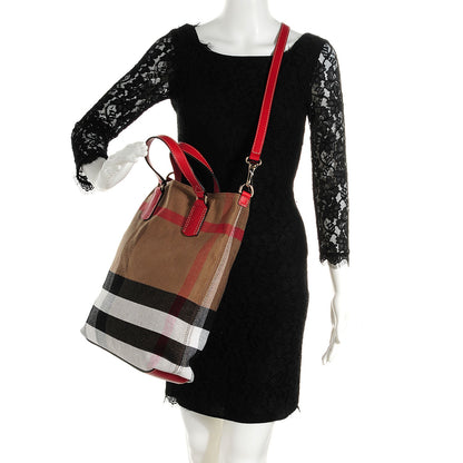 Burberry Canvas Mega Check Medium Tottenham Brit Tote Cadmium Red 2 of 11