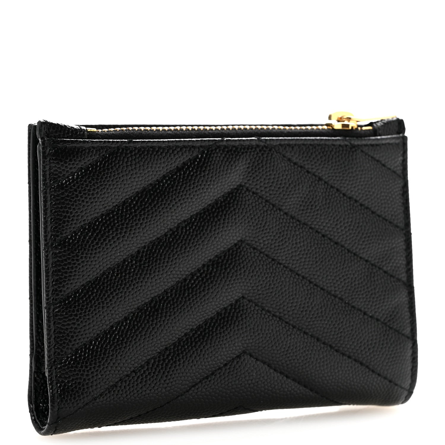Saint Laurent Grain De Poudre Matelasse Chevron Monogram Zipped Two-Part Wallet Black 3 of 11