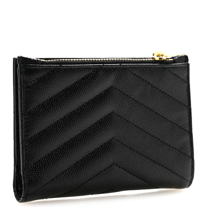 Saint Laurent Grain De Poudre Matelasse Chevron Monogram Zipped Two-Part Wallet Black 3 of 11