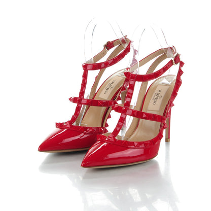 Valentino Garavani Patent Lacquered Monochrome Rockstud Ankle Strap 100mm Pumps 36.5 Rosso Valentino 3 of 7