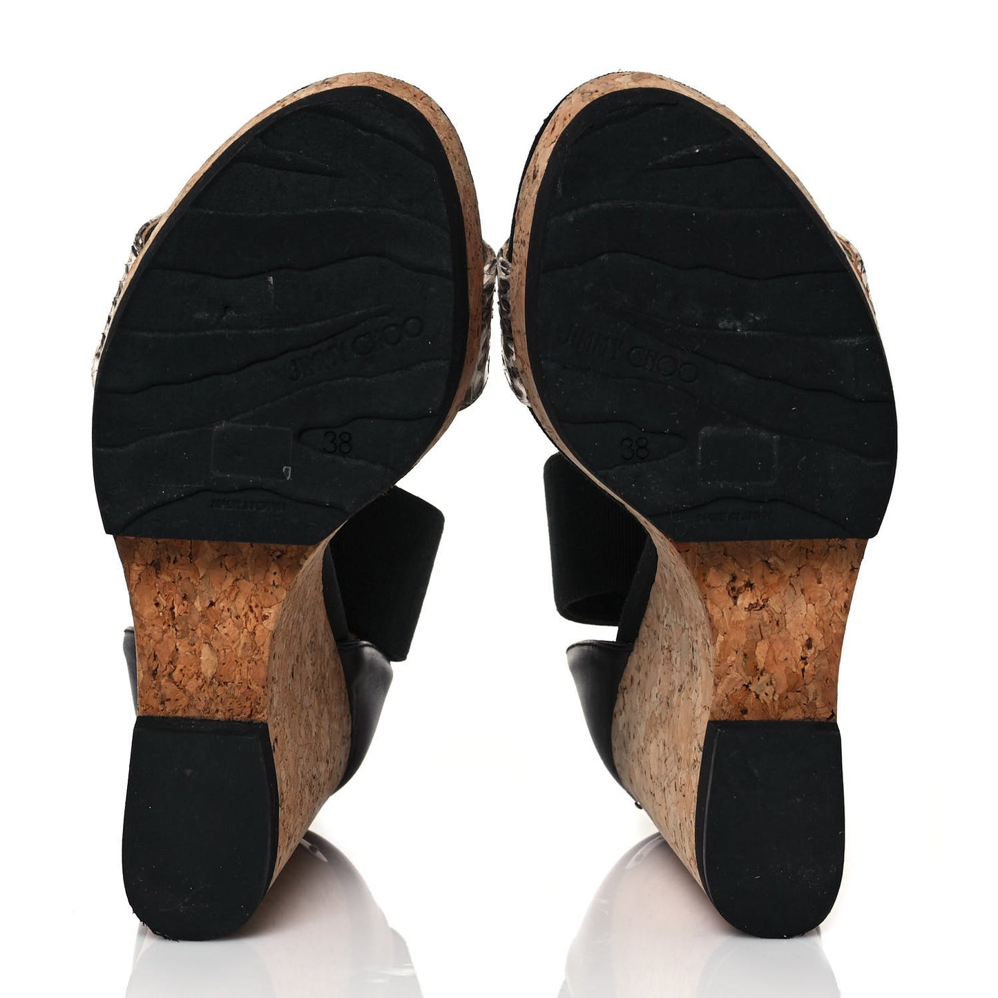 Watersnake Grosgrain Neston Cork Wedge Sandals 38 Black