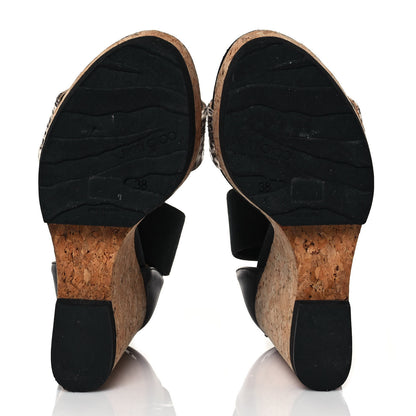 Jimmy Choo Watersnake Grosgrain Neston Cork Wedge Sandals 38 Black 5 of 7