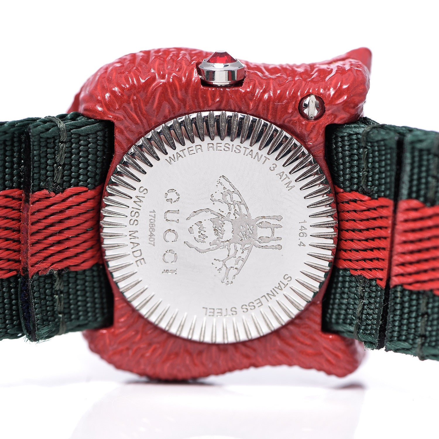 Gucci Stainless Steel Nylon 32mm Le Marche Des Merveilles Tiger Quartz Watch Red 5 of 5