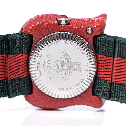 Gucci Stainless Steel Nylon 32mm Le Marche Des Merveilles Tiger Quartz Watch Red 5 of 5
