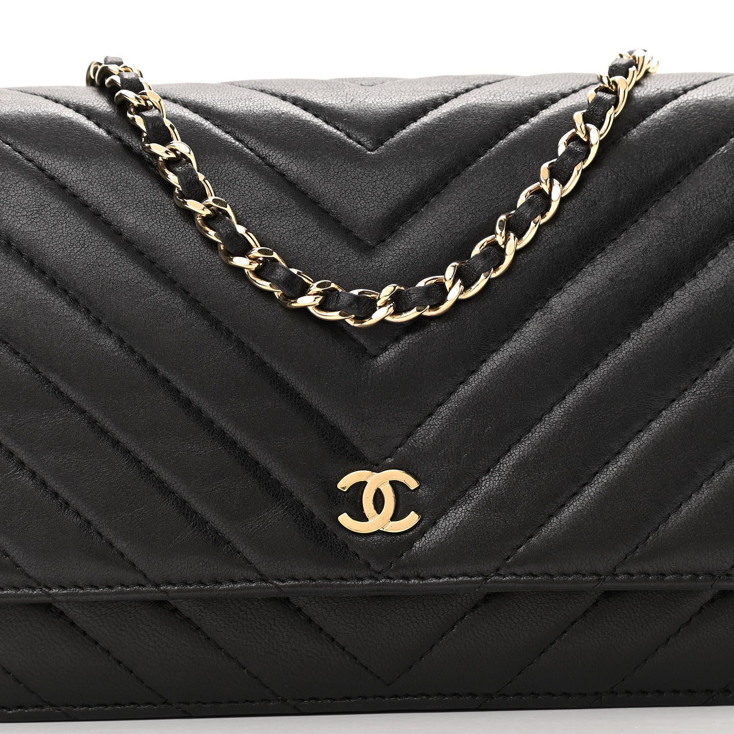 Chanel Lambskin Chevron Quilted Wallet On Chain WOC Black 8 of 12