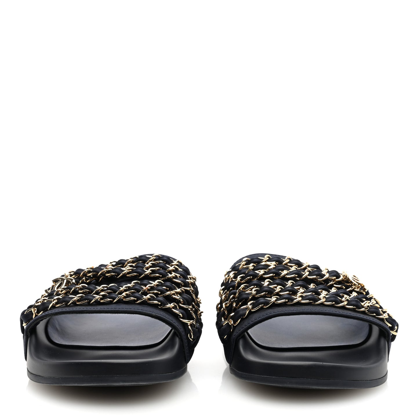 Satin Chain Flat Sandals 37 Marine