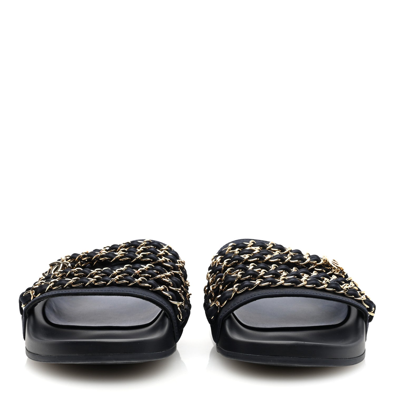 Chanel Satin Chain Flat Sandals 37 Marine 2 of 8