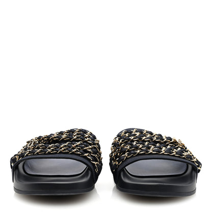 Chanel Satin Chain Flat Sandals 37 Marine 2 of 8