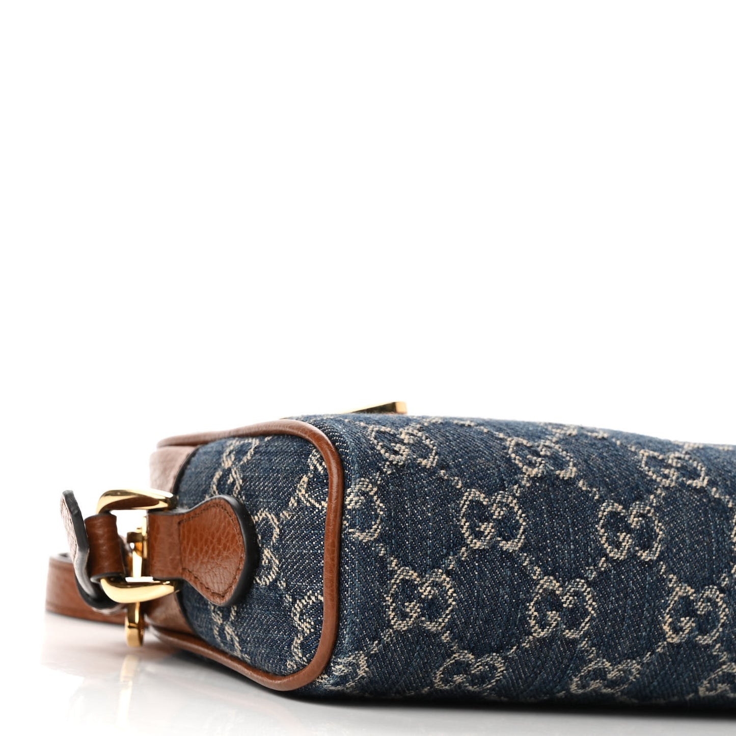 New Denim GG Monogram Dollar Calfskin Mini Ophidia Shoulder Bag Blue Tea Cuir Epilog