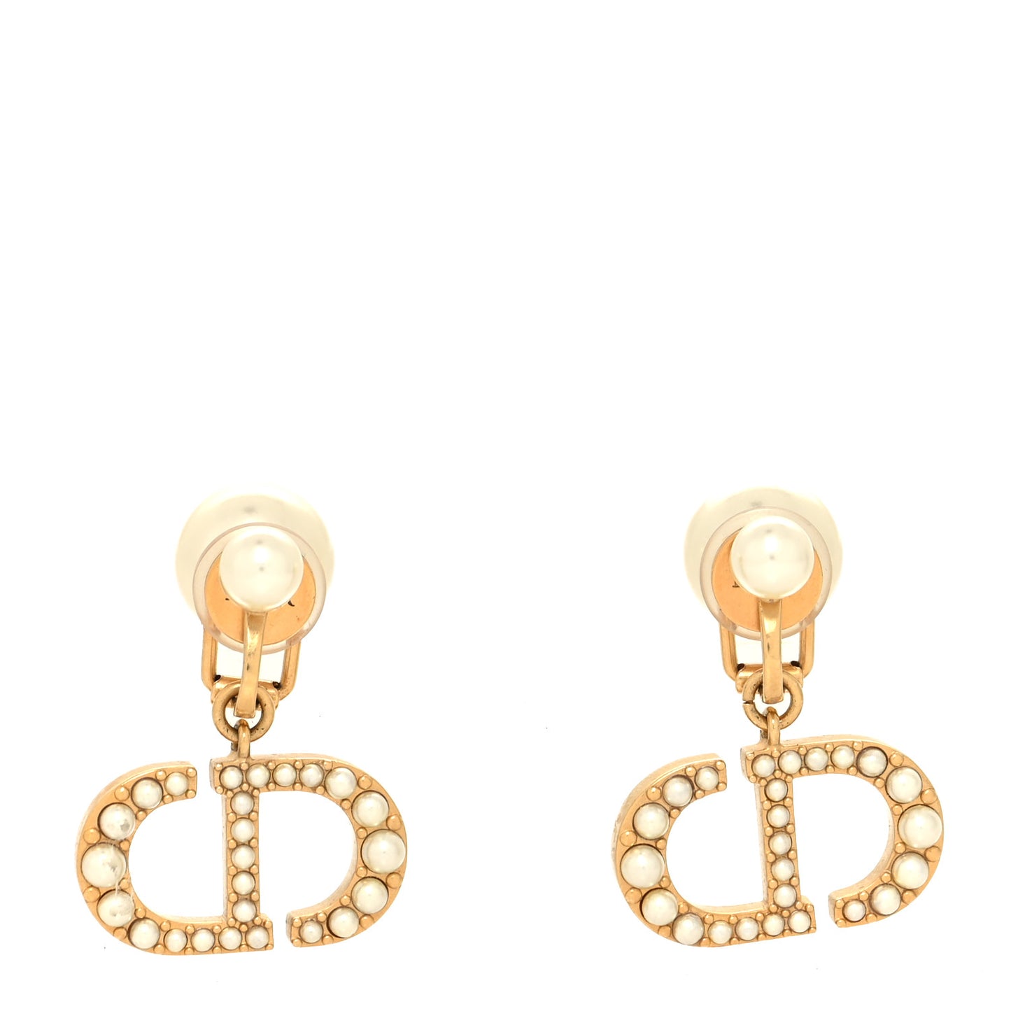 Pearl Crystal Tribal CD Clip On Drop Earrings Gold