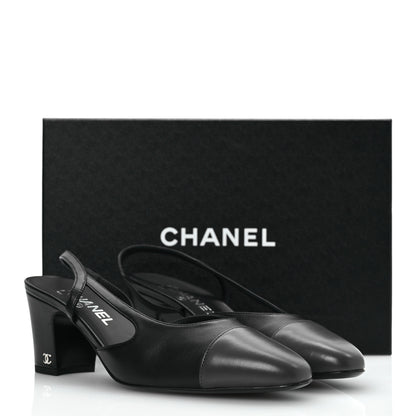 Chanel Lambskin Cap Toe CC Slingback Sandals 39.5 Black Dark Grey 13 of 13