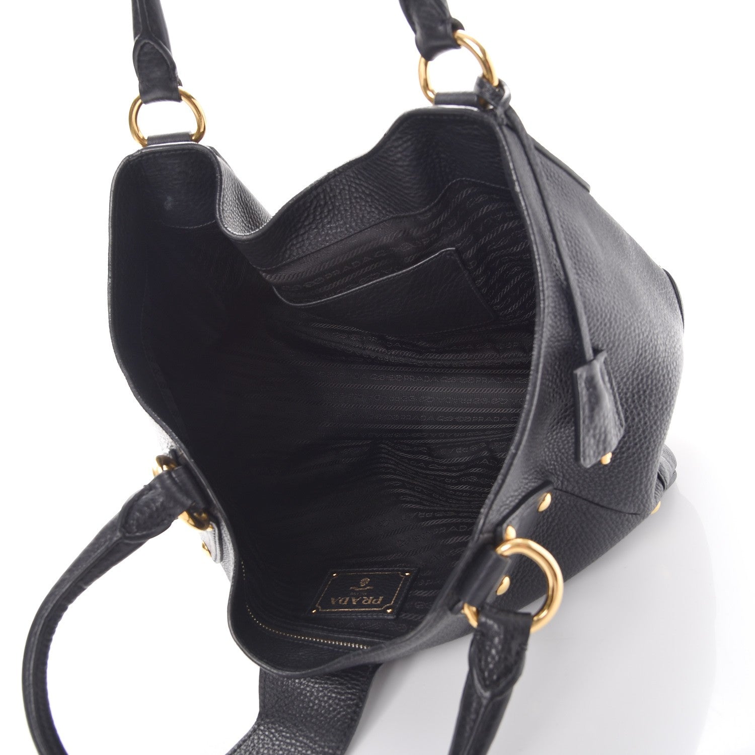 Prada Vitello Daino Pushlock Tote Black 5 of 14