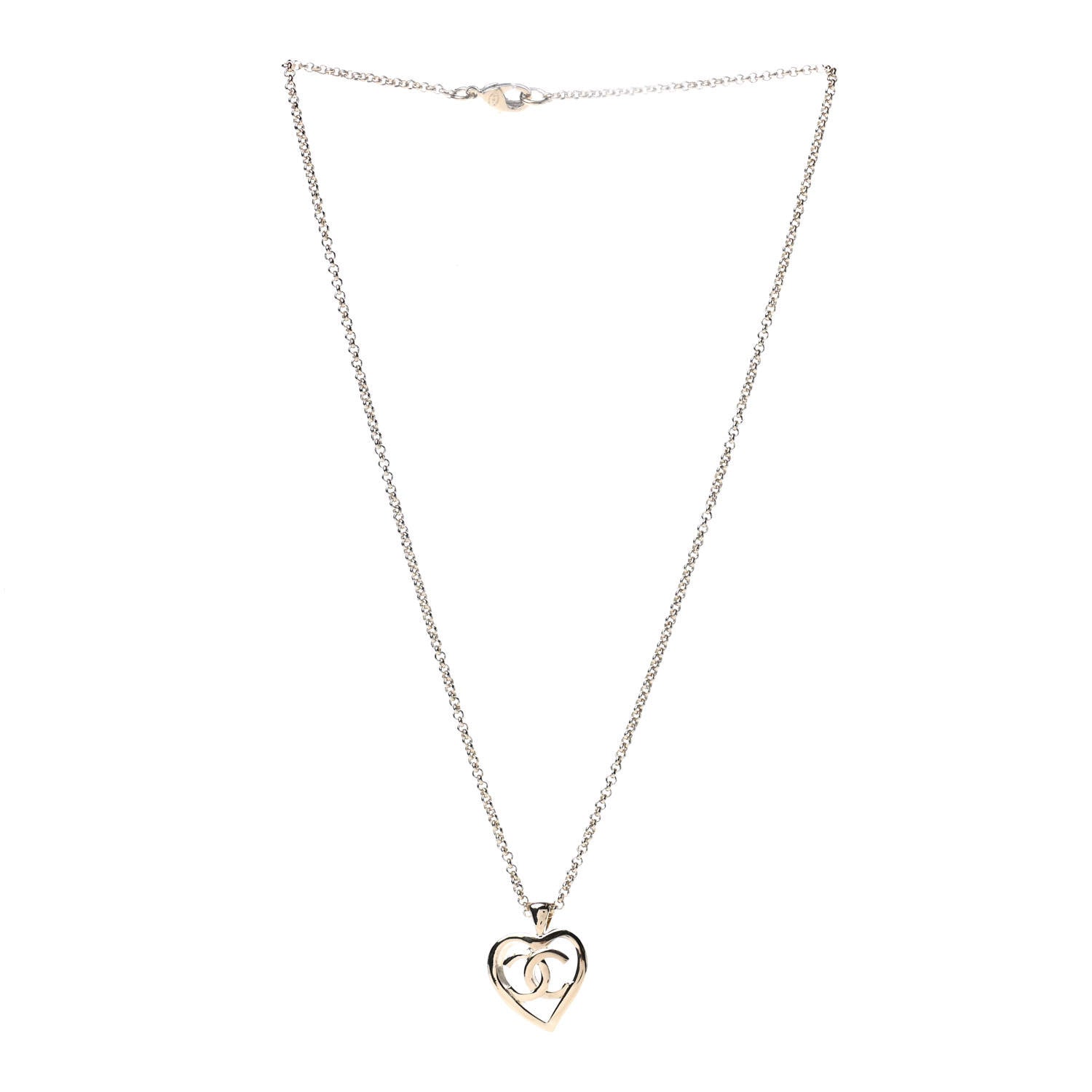 Chanel CC Heart Chain Pendant Necklace Gold 3 of 5