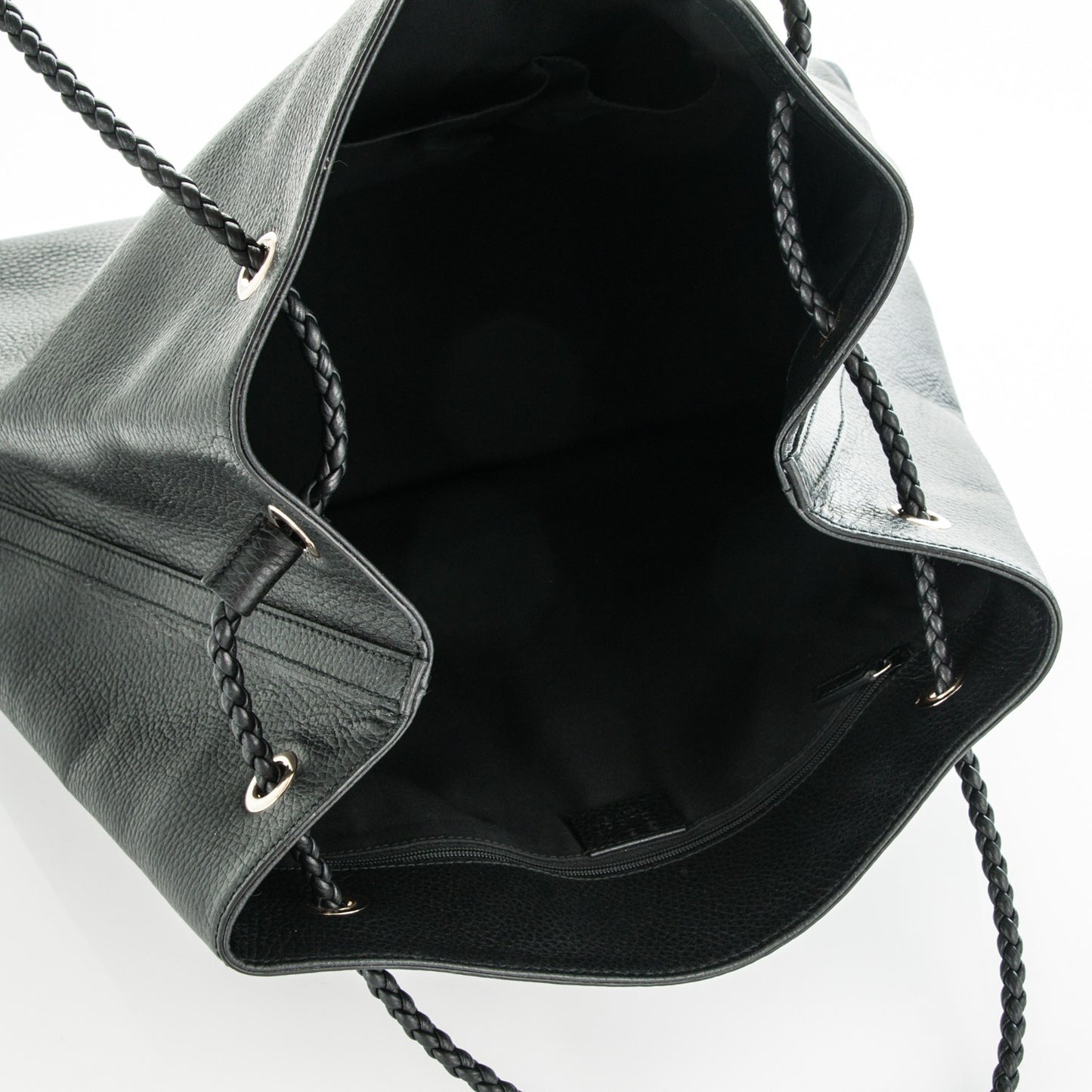 Calfskin Large Gifford Braided Handle Tote Black