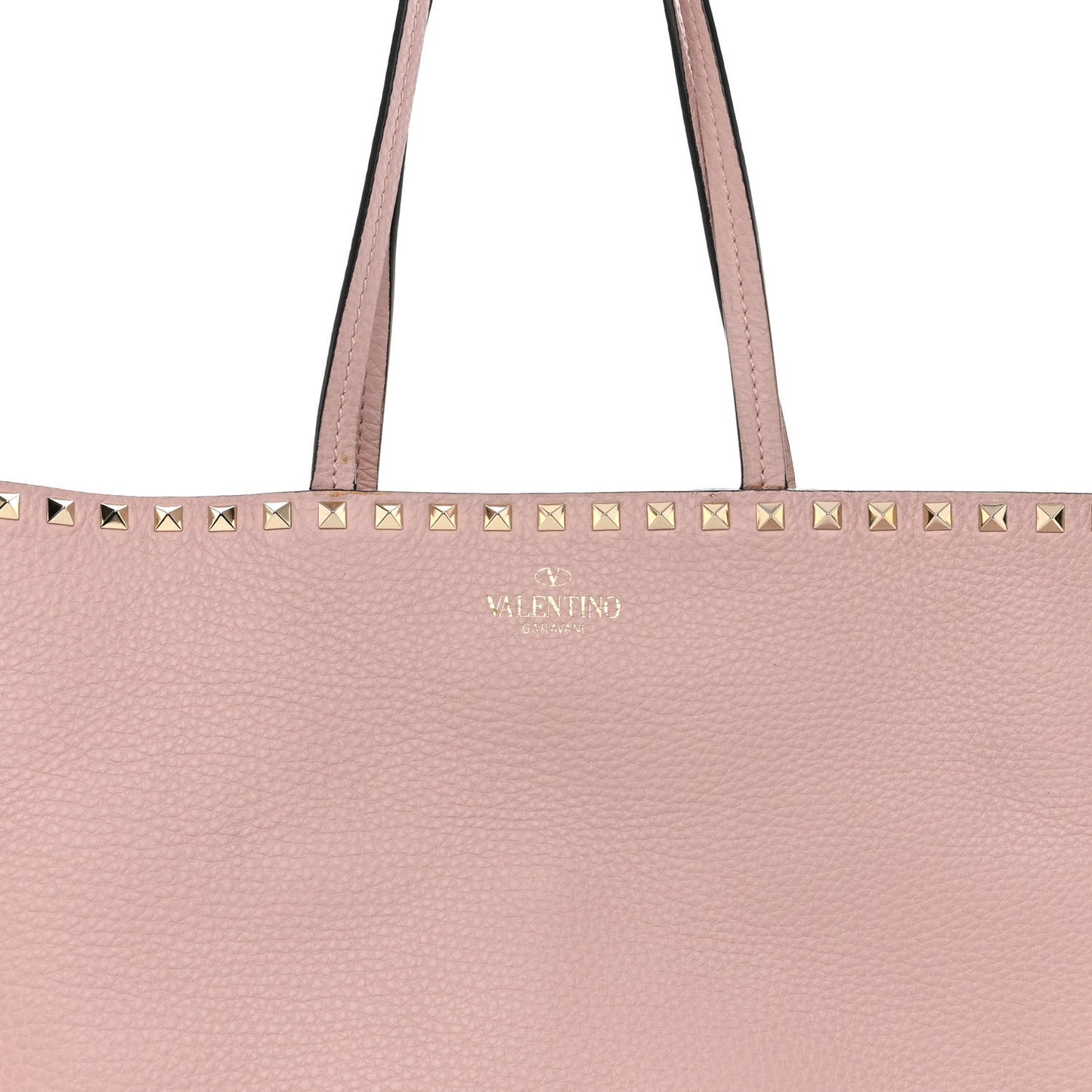 Grained Calfskin Rockstud Shoulder Tote Water Rose