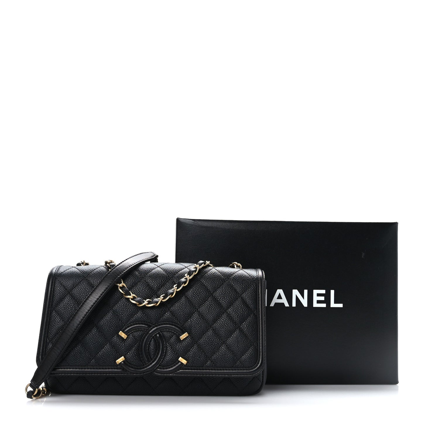 Caviar Quilted Medium CC Filigree Flap Black