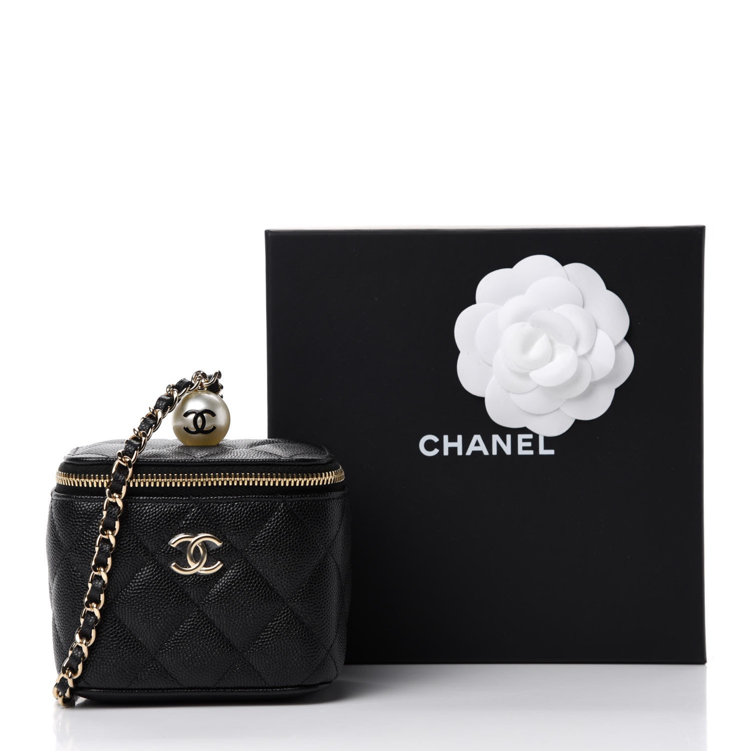 Chanel Caviar Quilted Mini Pearl On Top Vanity Case With Chain Black 11 of 11