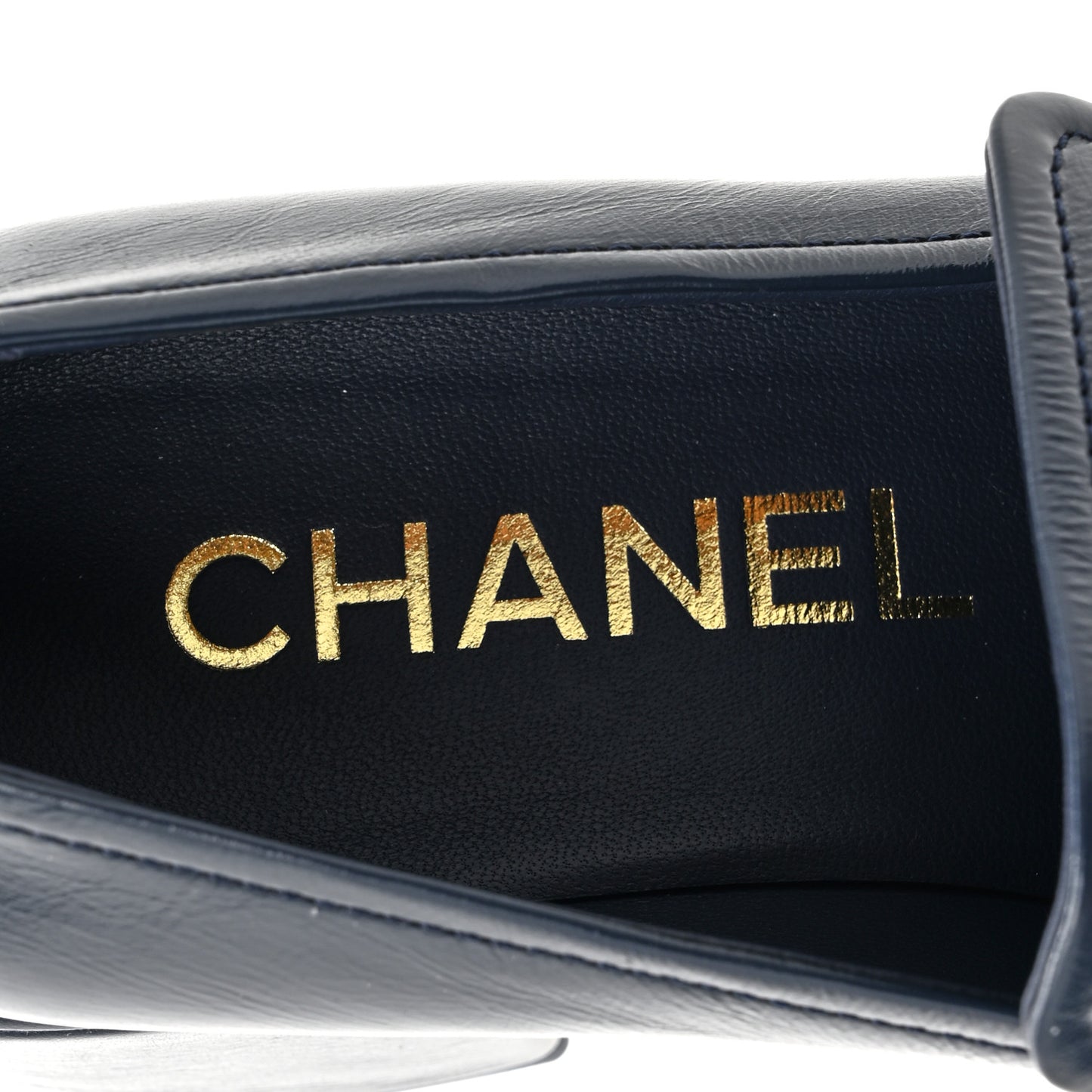 Shiny Calfskin Logo Platform  Loafers 36.5 Dark Blue