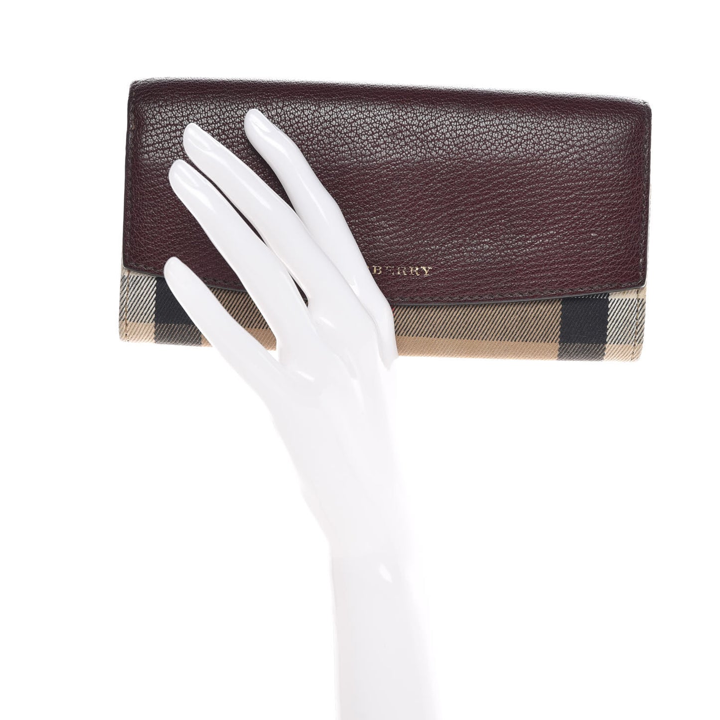 Calfskin House Check Porter Continental Wallet Mahogany Red