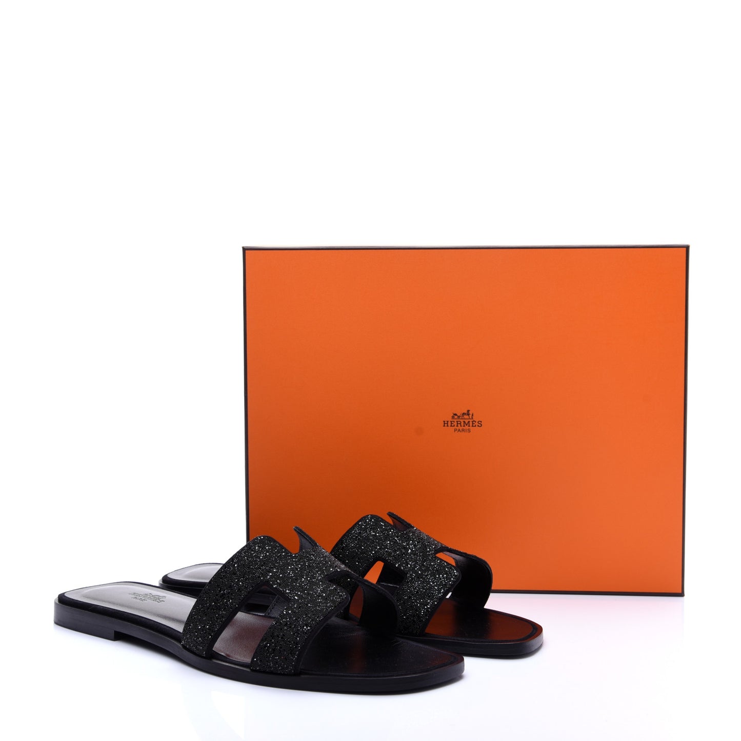 Suede Goatskin Crystal Powder Oran Sandals 40 Black