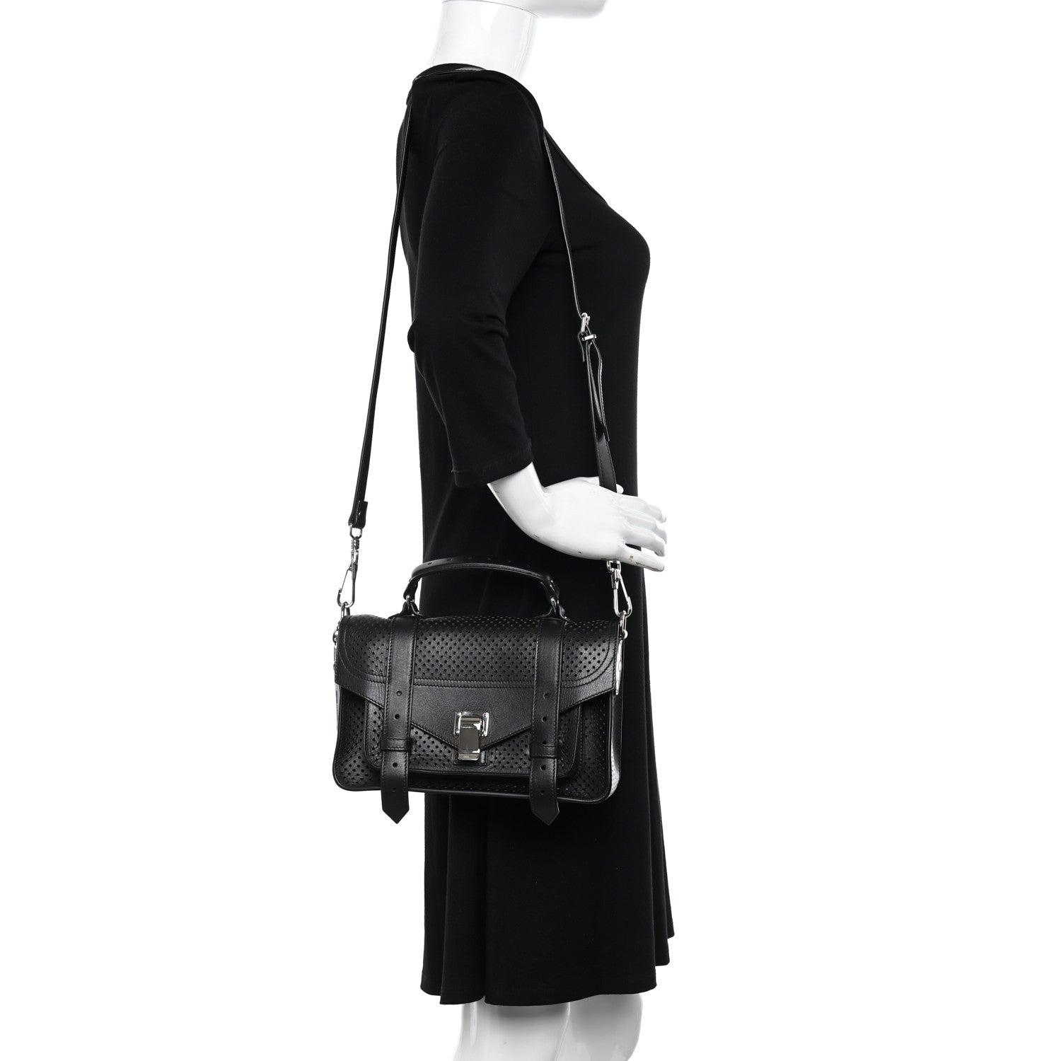 Proenza Schouler Lambskin Perforated Tiny PS1 Satchel Black 2 of 10