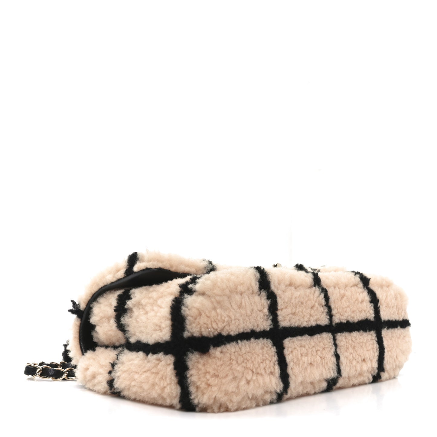 Shearling Lambskin Large Fluffy Tartan Single Flap Pink Black